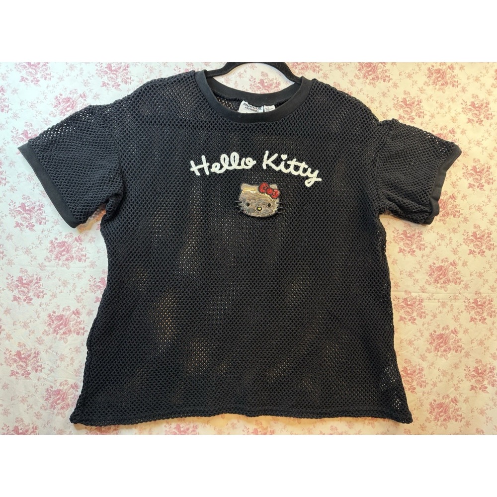 Forever 21 Hello Kitty Black Mesh Sequin Top Women's XS Sanrio